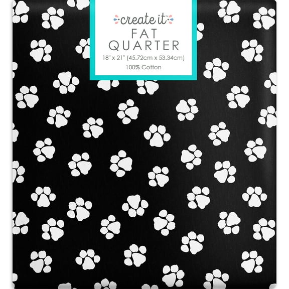 Create It 18"x21" 100% Cotton Paws Precut Sewing & Craft Fabric, Black 1 Piece