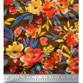 thumbnail image 1 of Soimoi Crepe Silk Fabric Leaves & Poppy Flower Print Sewing Fabric Yard 42 Inch Wide, 1 of 1