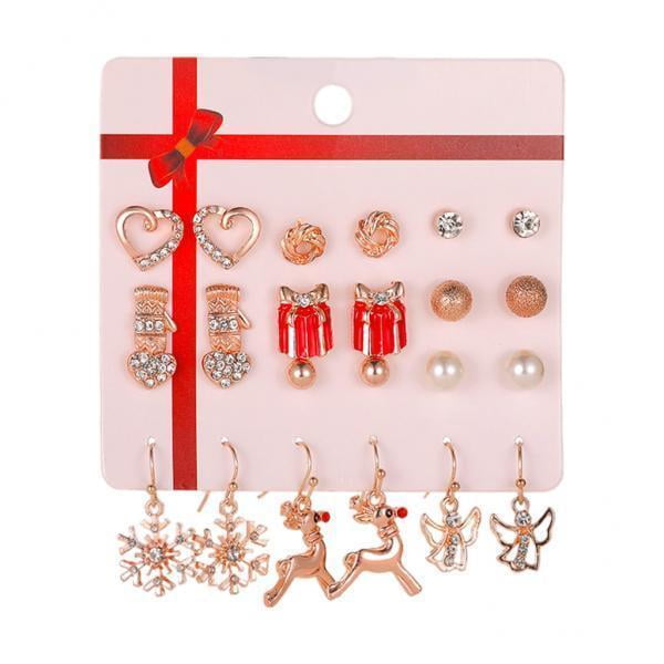 Pendientes de Navidad,Pendientes de regalo de árbol de Navidad Pendientes de campana de ciervo,Juego de joyería de fiesta para mujer con de moda combinación,Pendientes de aro para
