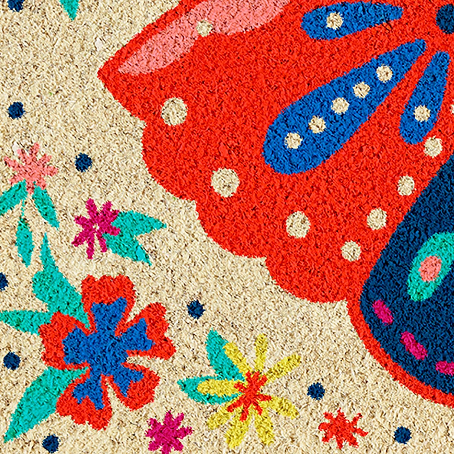 Natural Coir Doormat Outdoor Welcome Mat, 17x29, Folk Butterfly