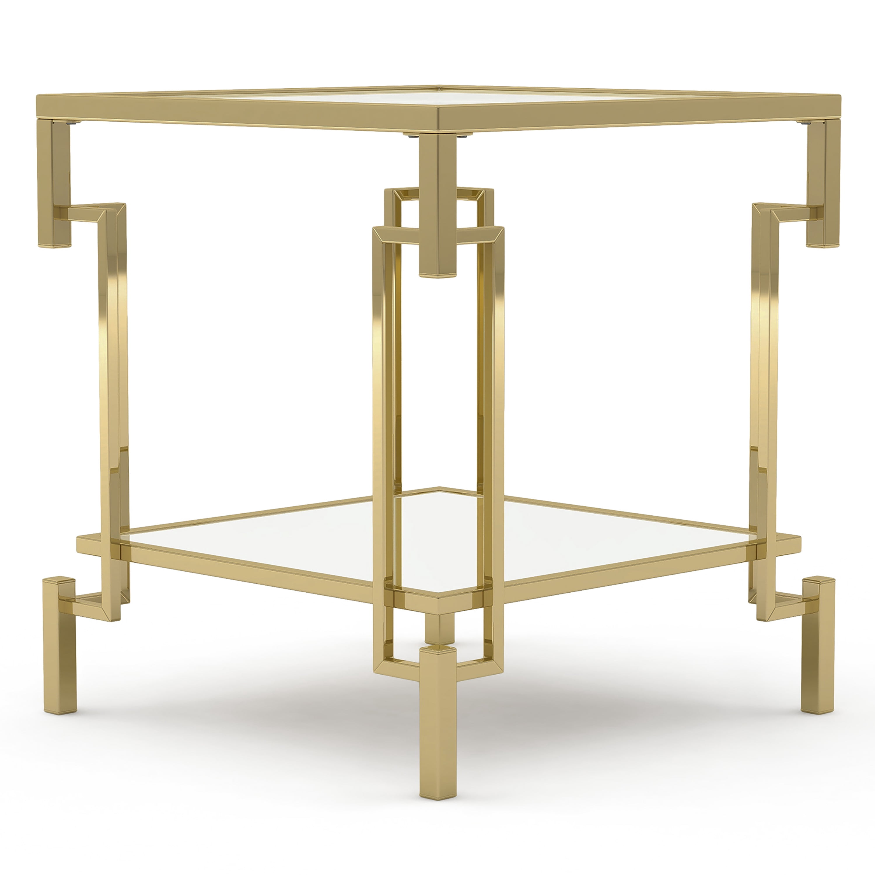 Furniture of America Triste 1-Shelf Glass Top and Metal Champagne End Table