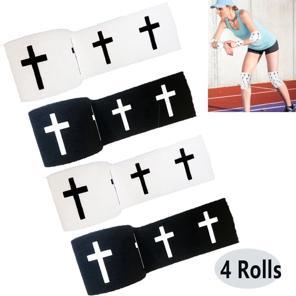 4Pcs Christian Athletic Tape 2inx23ft White Black Cross Athletic Wrist Tape for Gymnastics Tennis Baseball Football