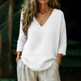 thumbnail image 7 of Hilenly Plus Size Cotton Linen Shirts for Women 3/4 Sleeve V Neck Summer Tops Lightweight Beach Vacation Blouse, 7 of 7