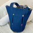 thumbnail image 4 of Fashion Denim Bucket Bag, Colorful Button Decor Shoulder Bag, Aesthetic Plaid Pattern, 4 of 5