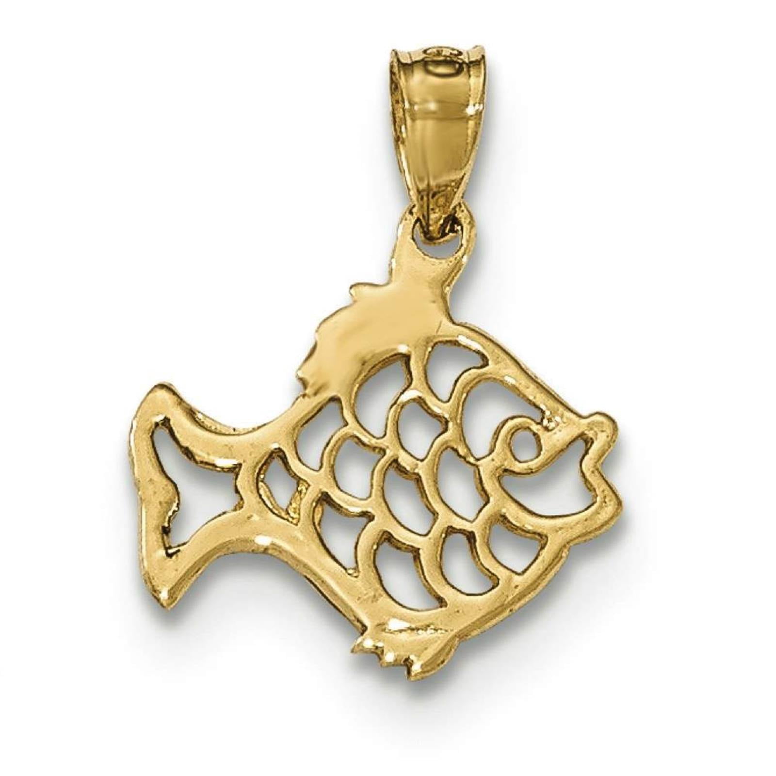 14k Yellow Gold Polished /& Cut-Out Fish Charm
