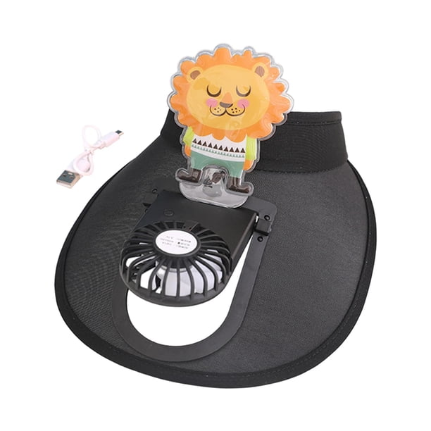 Sombrero con ventilador de enfriamiento Sombrero para el sol Ventilador incorporado Tres configuraciones Recargable Protección solar león negro