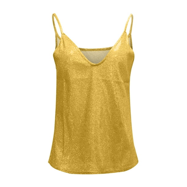 Gold Camisole For Women Glitter Strappy Tank Tops Ladies