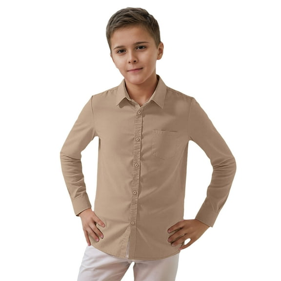 Little Kid Child Boys Girls Shirt Solid Long Sleeve Toddler Kids Gentleman Lapel Button Tops 5t Boys Swim Trunks And Top Shirts Tie Small Kid Toddler Undershirts 5t Shirt Set 7-8 Years Brown