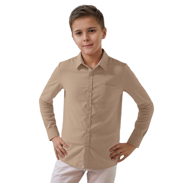 Chemise pour Garçons et Filles, Manches Longues, Col à Revers, Boutons