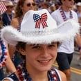 thumbnail image 6 of Yvsxxv White Patriotic Star Bow Western Cowgirl Hat, Independence Day Party Hat, 1 Pc, 6 of 7