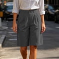 thumbnail image 4 of Women's Wide Leg Shorts Baeitkot Women's High Waisted Shorts Pleated Wide Leg Knee Length Casual Shorts with Pockets for Work Office Dark Gray M, 4 of 9