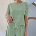 thumbnail image 6 of THDHVS Lounge Sets for Women,Womens Solid Round Neck Short Sleeve Top Shorts Pants 3 Piece Pajama Set,Women's Sleepwear Green Free Size, 6 of 7
