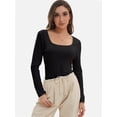 thumbnail image 2 of Womens Long Sleeve Scoop Neck Ribbed Knit Fitted Casual Tops Tee Slim Basic Shirts, 2 of 6