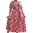 thumbnail image 1 of Plus Size Summer Dresses for Women V-Neck Short Sleeve Bohemian Maxi Dress Loose Flowy Belted Beach Long Sun Dress, 1 of 4