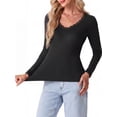 thumbnail image 2 of Cueply Long Sleeve Thermal Shirts for Women Lace Fleece Lined Stretch V Neck Tops Undershirt Base Layer, 2 of 8