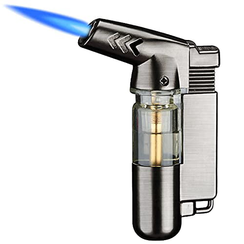 Jet Lighter,Gas Lighter with Key Ring and Visible Window Refillable Torch Lighter Suitable for Kitchen Fireplace Barbecue Camping Black+Grey Not Including Butane 