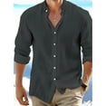thumbnail image 3 of Men's Linen Cotton Shirts Long Sleeve Regular Fit Casual Solid Shirt Lightweight Summer Beach Tops Black M, 3 of 6