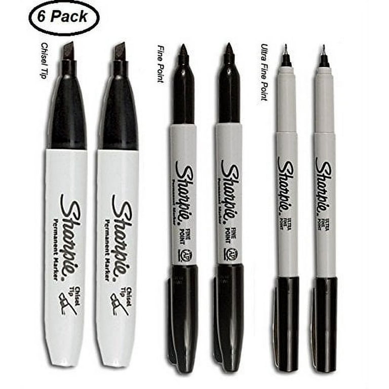 Sharpie Permanent Markers 6 Pack Assorted Sizes Ultra Fine Tip Fine Tip and Chisel Tip Permanent Markers - Black