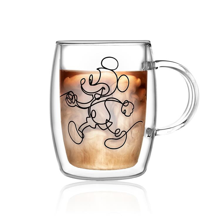 JoyJolt Disney Mickey Mouse & Pluto Double Wall Coffee Glasses Mugs -  BRAND NEW