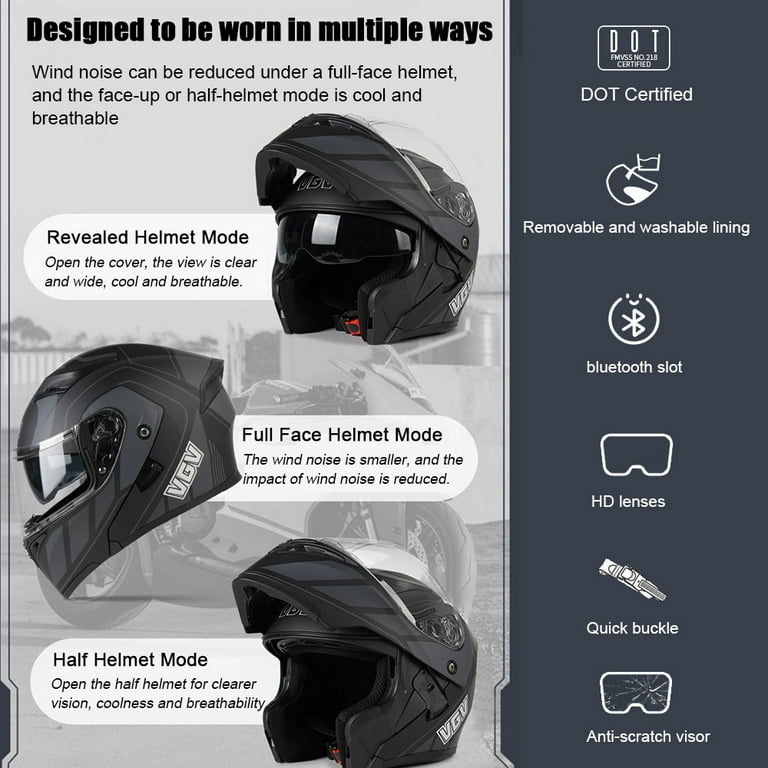 Bluetooth Motorcycle Helmets Flip up Motorbike Helmets Men Modular Helmet Double Visor Crash Helmet with High Strength Shell DOT Approved Dual Speaker Headset helmets for Racing Walmart
