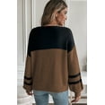 thumbnail image 2 of Women's Dark Brown Color Block Knit Sweater – Casual Fall Essential with Striped Sleeves | L, 2 of 8