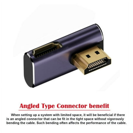 JSER HDMI Male to HDMI 2.1 Female Vertical 90 Degree Left Down Angled Low Profile UHD Extension Adapter Support 8K 60hz HDTV
