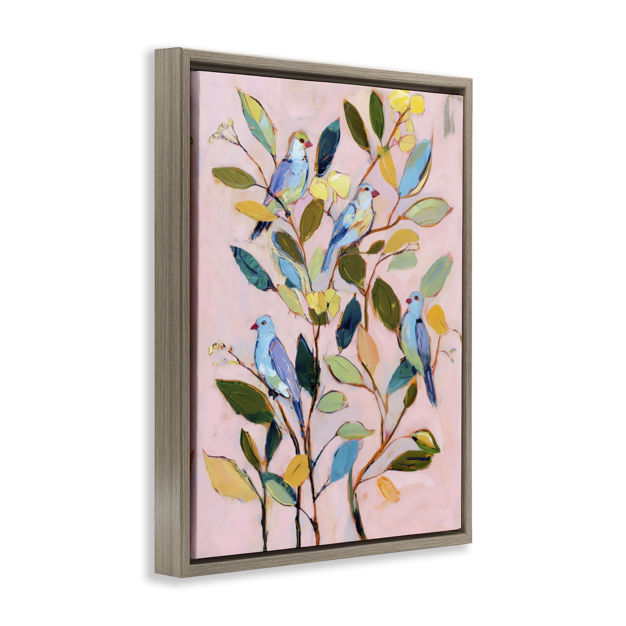 Stupell Industries Birds Between Leaves Impression Brown Framed Floater Canvas Wall Art, design by Sisi and Seb