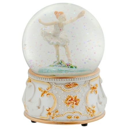 Gold and White Swan Ballerina 100MM Musical Water Globe Plays Tune Swan Lake