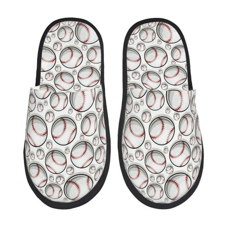 

Fuzoiu Cute Baseball Print Unisex Furry Slippers Plush Indoor Shoes Trendy House Slippers Anti-Skid EVA Sole House Shoes for Home Office and Travel -Medium