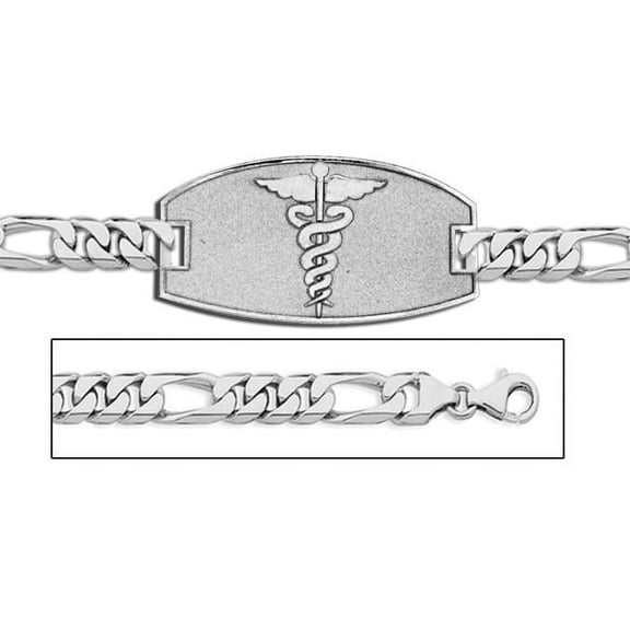 Sterling Silver Medical ID Bracelet W/ Figaro Chain - 8 Inch