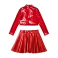 thumbnail image 4 of iEFiEL Girls 2Pcs Metallic Latin Jazz Cheer Performance Dance Costume Long Sleeve Crop Top with Pleated Skirt Red-A 10, 4 of 7