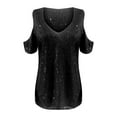thumbnail image 4 of MIXUE Boho Tops For Women Summer Sequins Solid Color V Neck Short Sleeve Loose T-shirts Streetwear,Black,S, 4 of 5