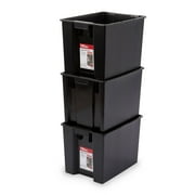 Hyper Tough Garage Plastic Stacking Open Storage Bin, Large, Black, No Lid