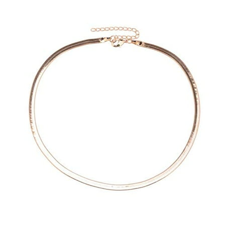 - New Choker Necklaces for Women Sequins Simple Flat Blade Snake Collar Necklace (Rose Gold)