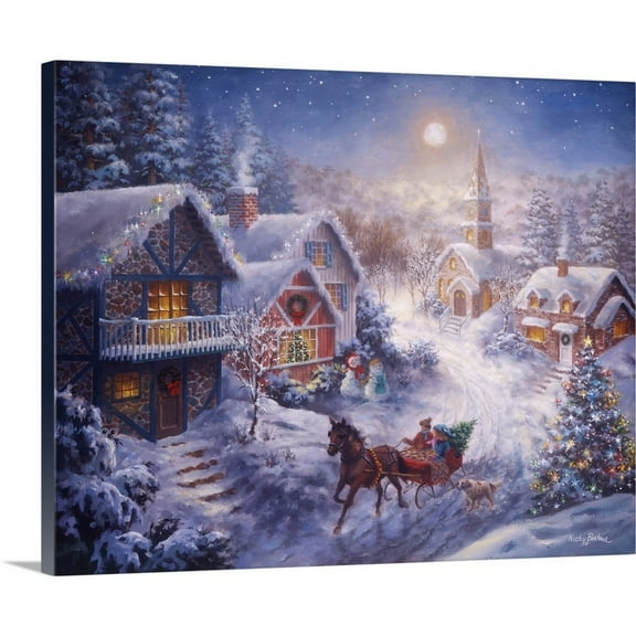 Great Big Canvas "In A One Horse Open Sleigh"  by Nicky Boehme Navy Blue    Wrapped Canvas Print Wall Artwork