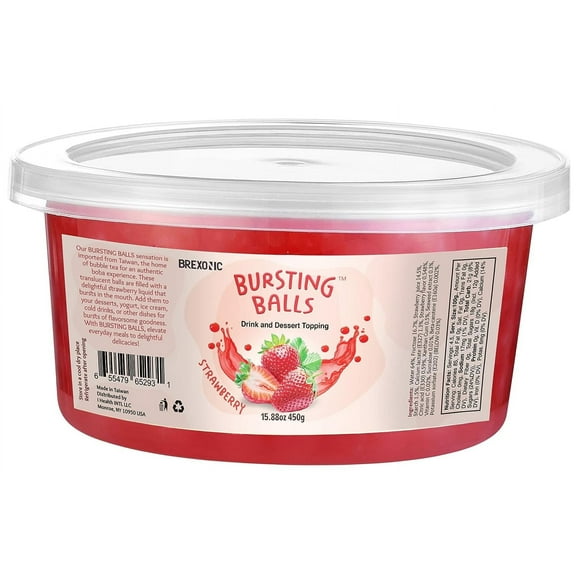 BREXONIC Bursting Boba Pearls, Tapioca Pearls for Bubble Tea & Desserts, 1 Lb (Strawberry)