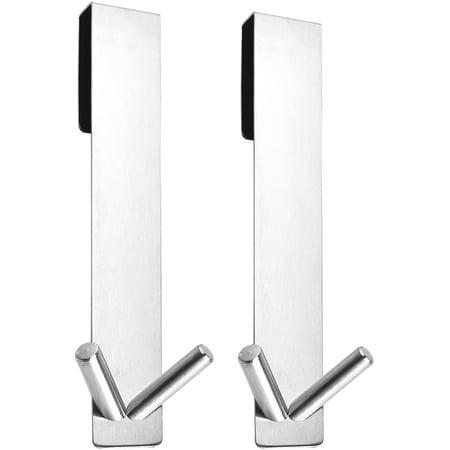 Shower Door Hooks, Over Door Hooks for Bathroom Frameless Glass Shower Door, SUS 403 Stainless Steel Towel Hooks (7.5"/19cm), 2-Pack (Silver)