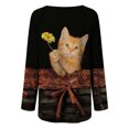 thumbnail image 5 of Blusa de manga larga con cuello redondo para mujer, camisetas informales con estampado de animales Pompotops  FGAJ687, 5 of 5