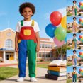 thumbnail image 5 of Kids Baby Boy Girl Color Overalls Pants Clothes Adjustble Shoulder Strap Romper Workwear Size 7-8 Years, 5 of 7