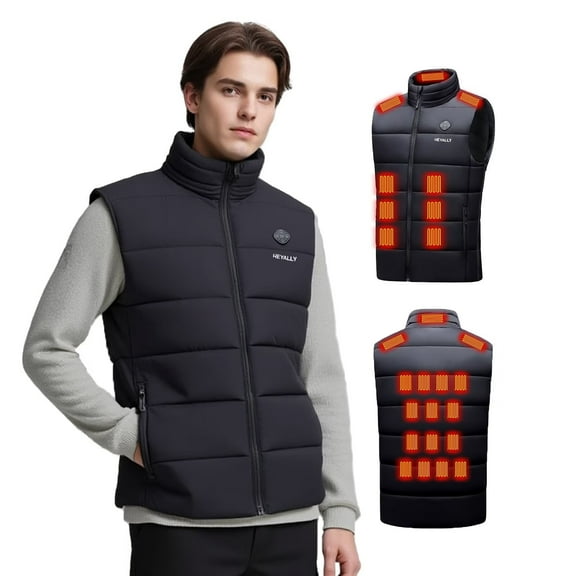 Heyally Men's Heated Vest with 5-Zone Smart Control, 6 Heat Levels, USB Powered, Lightweight Water-Resistant, Machine Washable (S-3XL, Battery Not Included)