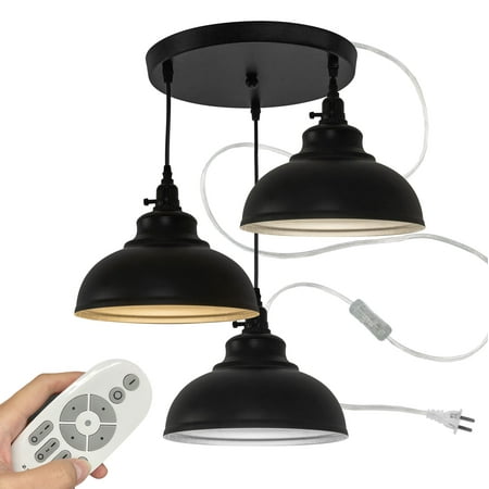 

FSLiving 3-Light Swag Pendant Light with 15ft Plug-in On/Off Switch Cord Phenolic Socket Remote Control with Stepless Dimming Black Dome Shades Ceiling Light Decorated for Kitchen Island - 1 Set