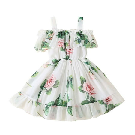 

Toddler Baby Girls Summer Dress Chiffon Princess Tutu Dress Cute Floral Print Beachwear Suspender Sundress Little Girl Clothes