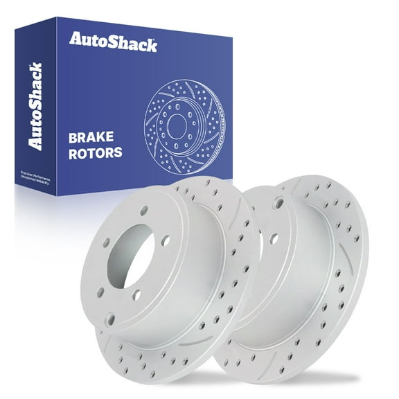 AutoShack Rear Solid Drilled & Slotted Coated Brake Rotor Silver Matte Finish 2-PC Set Replacement for 2007-2017 Jeep Patriot 2007-2017 Jeep Compass 2008-2014 Dodge Avenger TurboGuard 10.31" (262 mm)