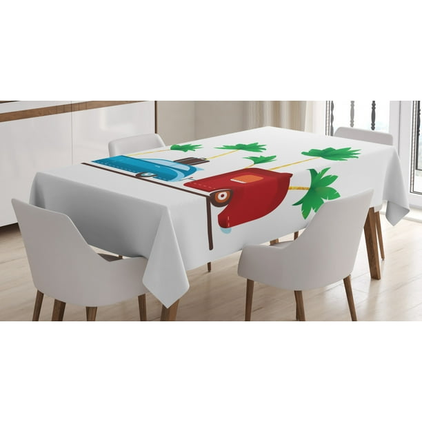 Happy Camper Tablecloth Colorful Travel Cartoon Tropical Palm Trees With Retro Vehicle And Suitcase Rectangular Table Cover For Dining Room Kitchen 60 X 84 Inches Multicolor By Ambesonne Walmart Com Walmart Com