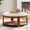 Ivory White + Rubber Wood, variant on Modern Round Ottoman Coffee Table with Reversible Lid & Wheels | 2-Tier Storage, Waterproof Linen in White