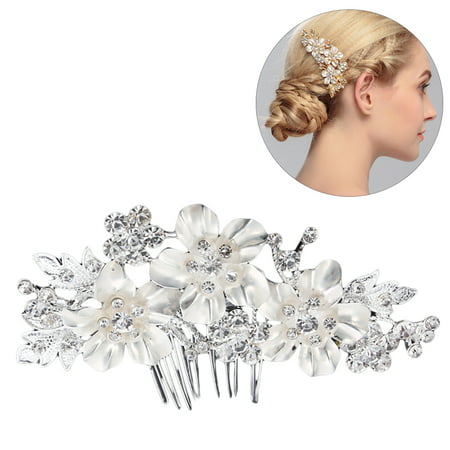 Wedding Bridal Hair Comb Flower Rhinestone Decor Handmade Hair Clip Wedding Headpiece for