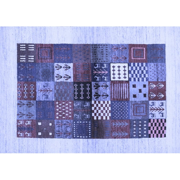 Ahgly Company Machine Washable Indoor Rectangle Abstract Blue Contemporary Area Rugs, 5' x 8'