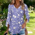 thumbnail image 3 of Women's V Neck Floral Printed 3/4 Sleeve Tops, Loose Baggy Blouses Spring Summer Business Work Casual Office Wear, 3 of 6