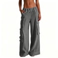 thumbnail image 2 of Cargo Sweatpants for Women with Multi Pockets Drawstring Wide Leg Casual Trendy Summer Linen Trouser Pants (2XL, Dark Gray), 2 of 6