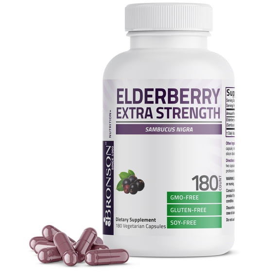 Bronson Elderberry Extra Strength Sambucus Nigra 3000 MG per Serving, Supports Healthy Immune System & Antioxidant Protection, Non GMO, 180 Vegetarian Capsules